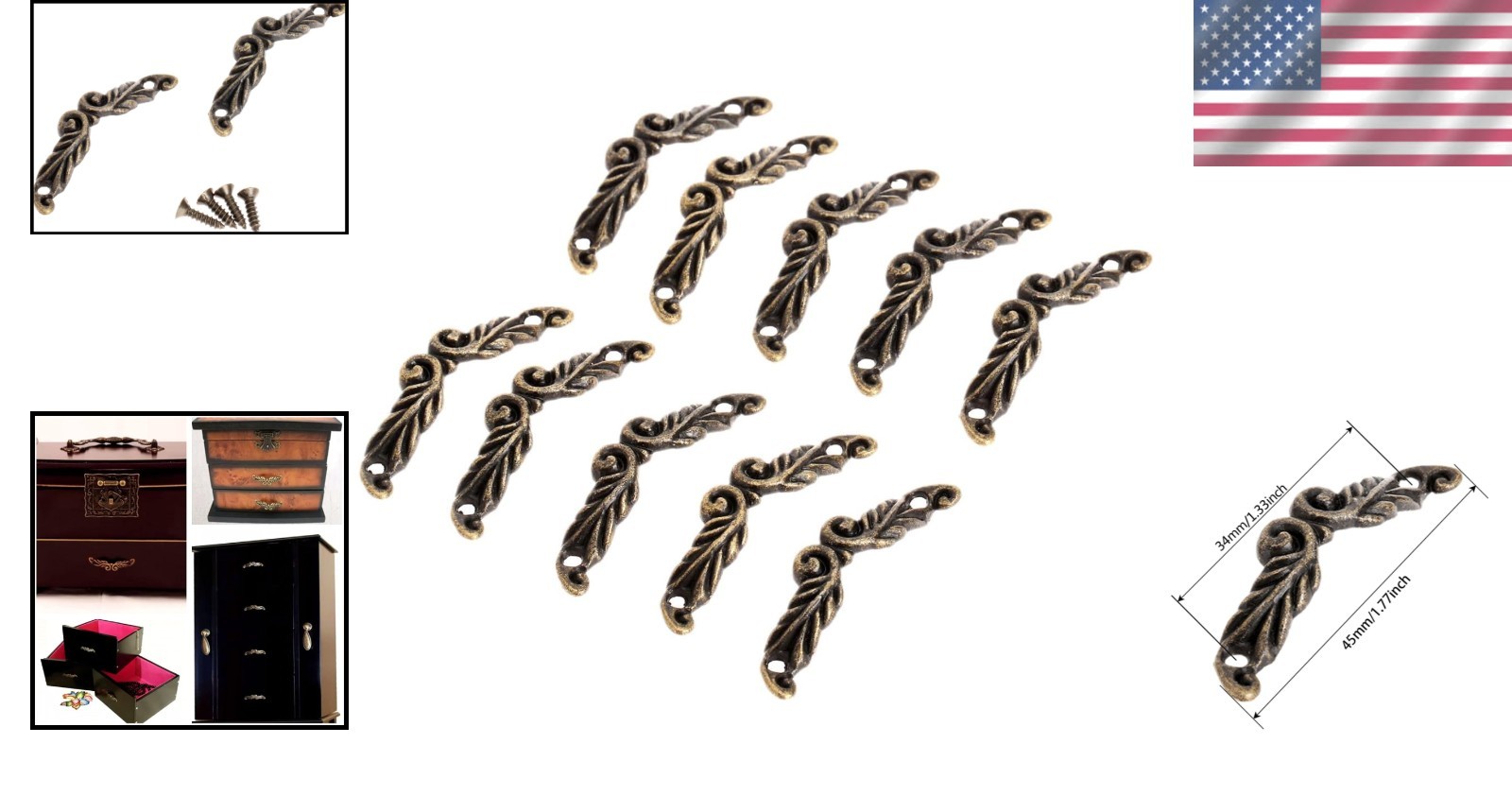 Vintage Decorative Cabinet Pulls | 10Pcs Antique Bronze Handles for Furniture