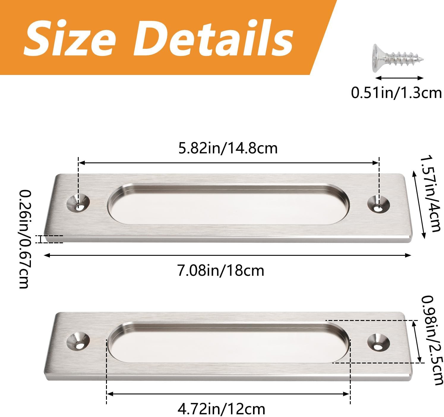 180MM Rectangual Recessed Sliding Door Handle, 4pcs Brushed Steel Flush Pulls Al
