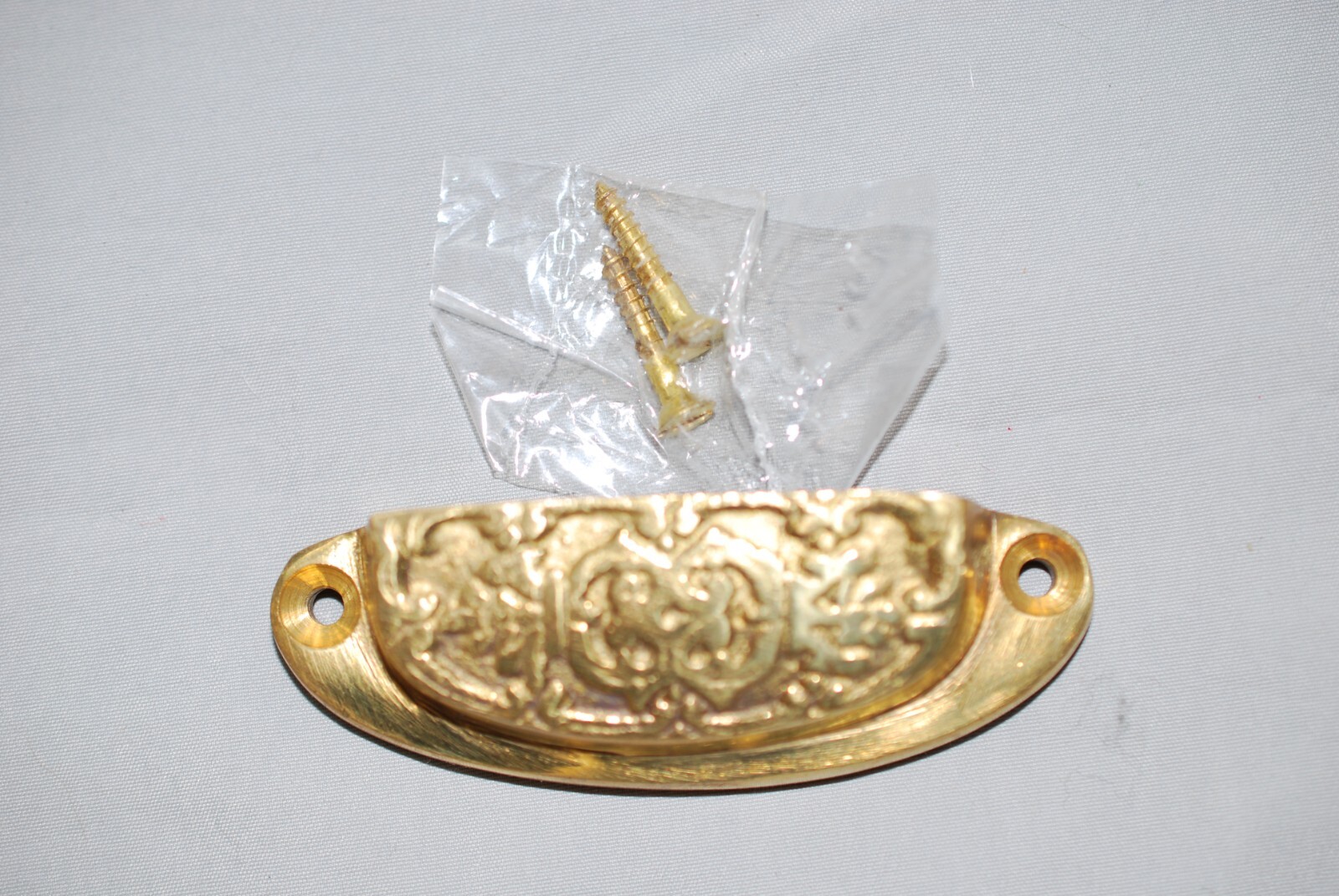Ornate Vintage Brass Drawer Pull And Screws Never Used 2 5/8” Between Holes