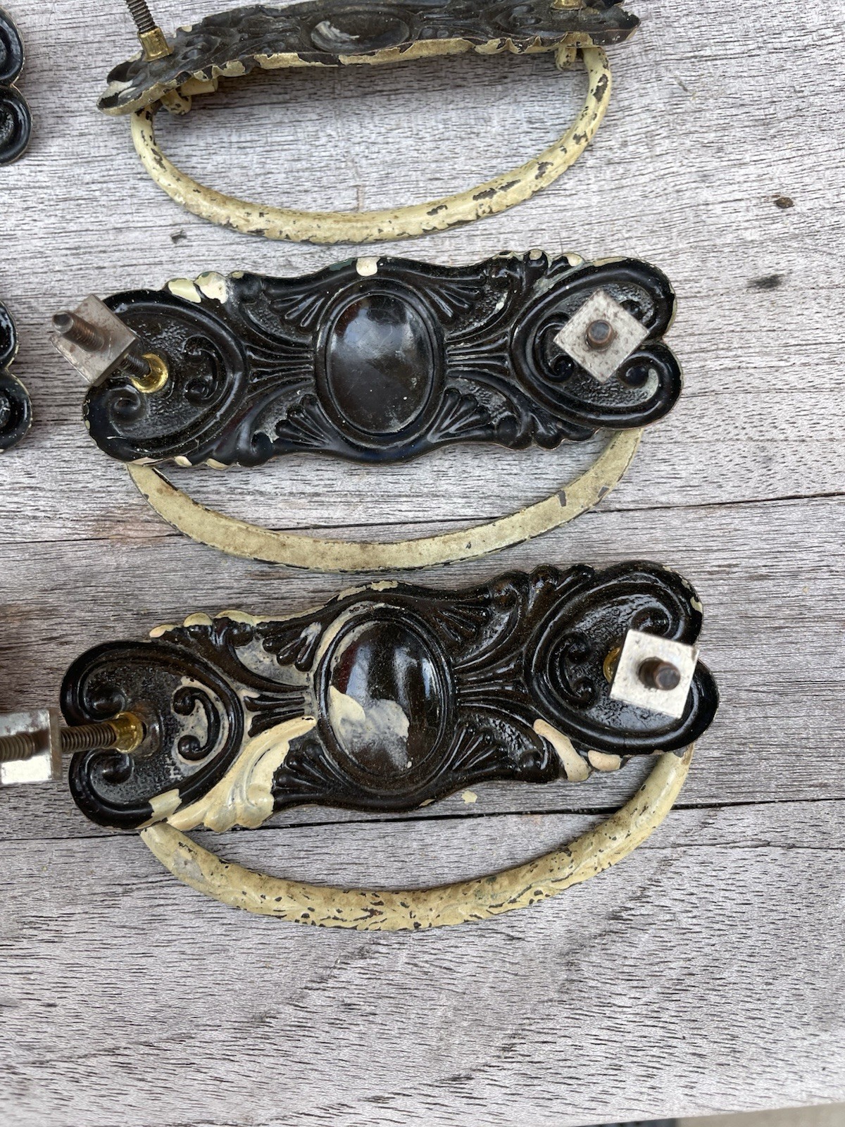 🔥 8 • Antique Art Deco Japanned Steel Dresser Drawer Bail Pull Handles Cabinet