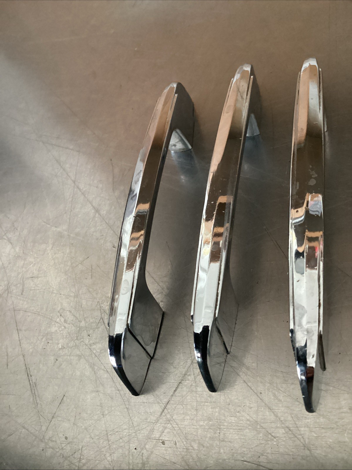 Lot of 3 Vintage Chrome Drawer Cabinet Pulls Handles Retro Art Deco 4.5”