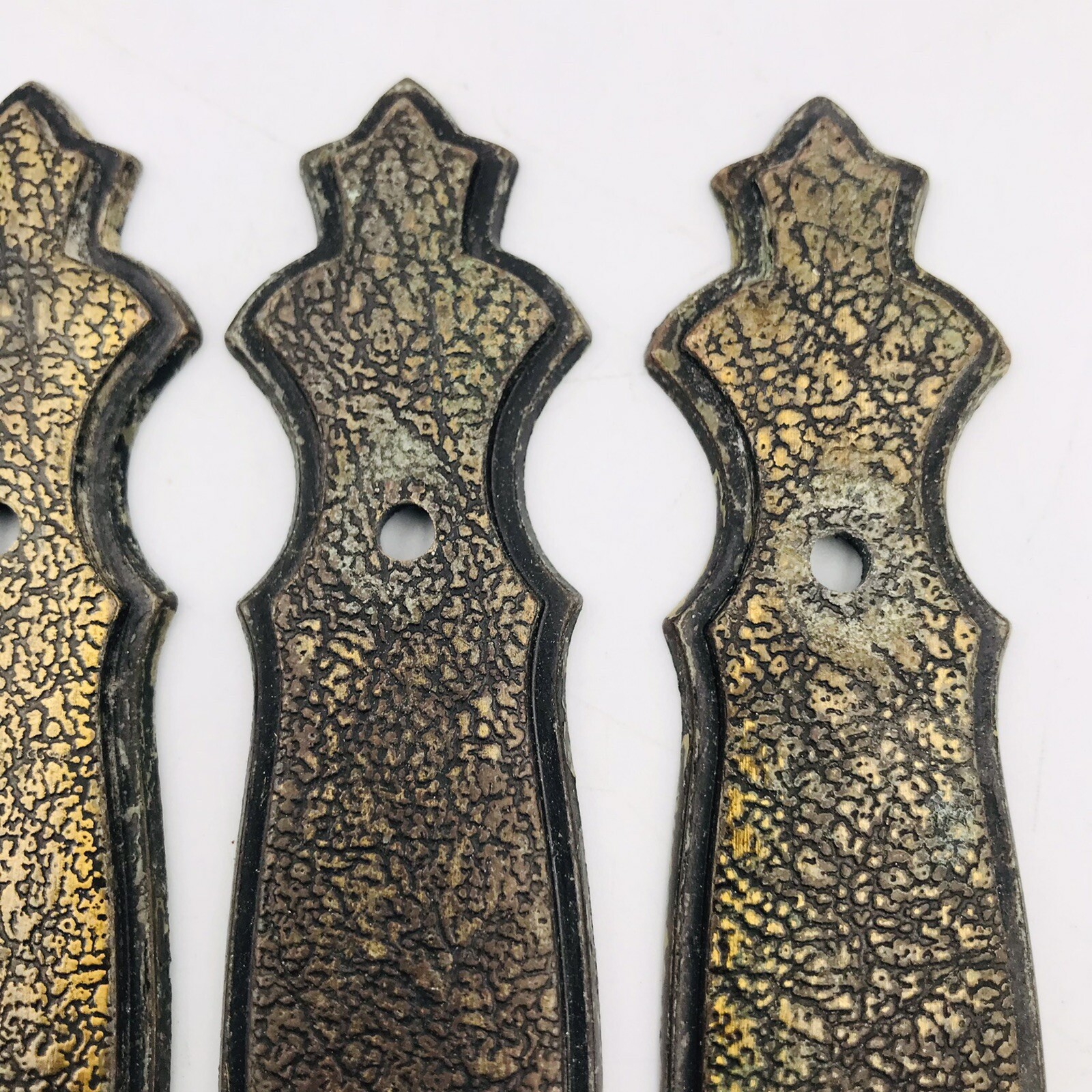 Vintage 1973 Lot Four (4) JB JayBee 358 Burnished Brass Drawer Pull Backplate