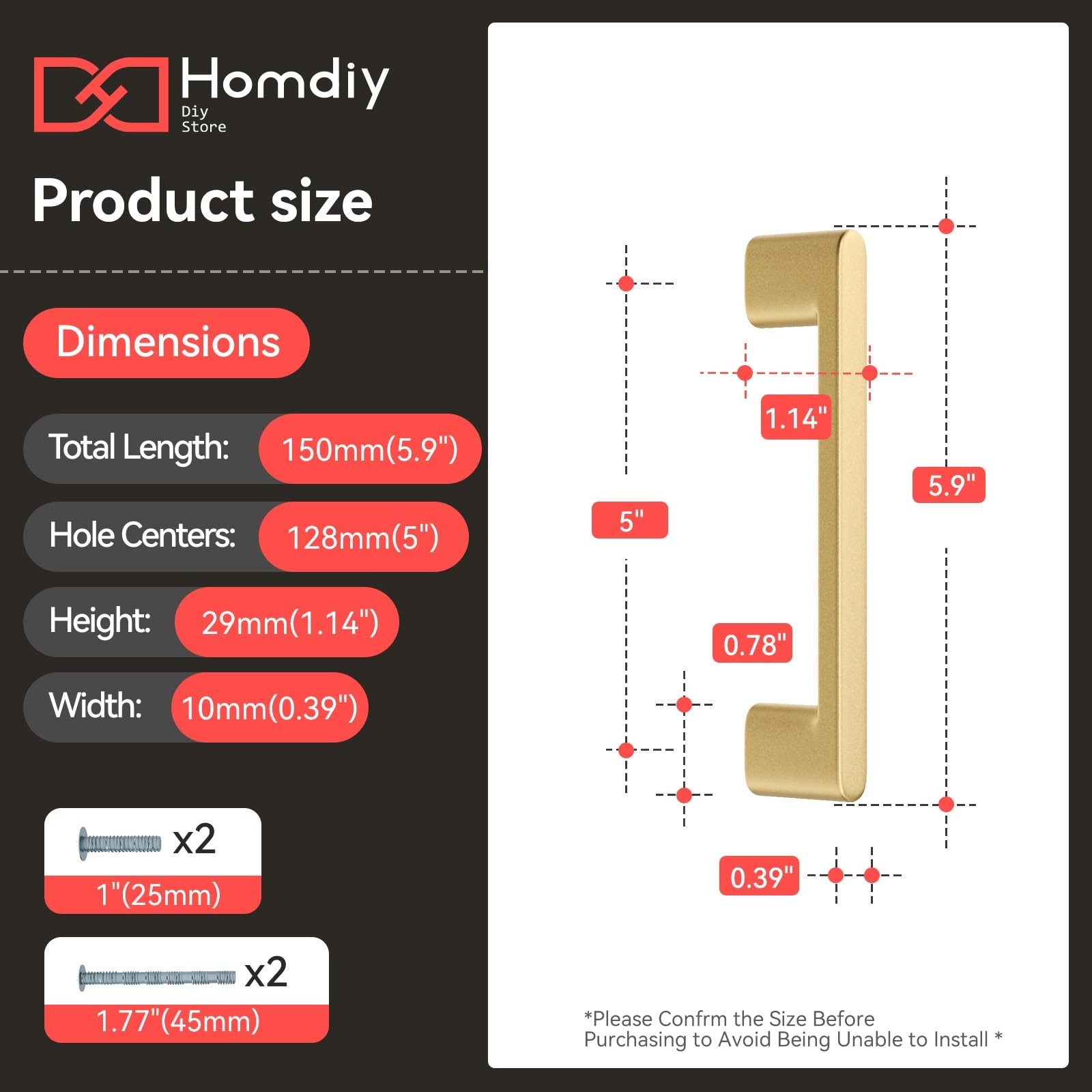 Homdiy 20 Pack Matte Gold Cabinet Pulls 5 Inch Hole Center Brushed Brass