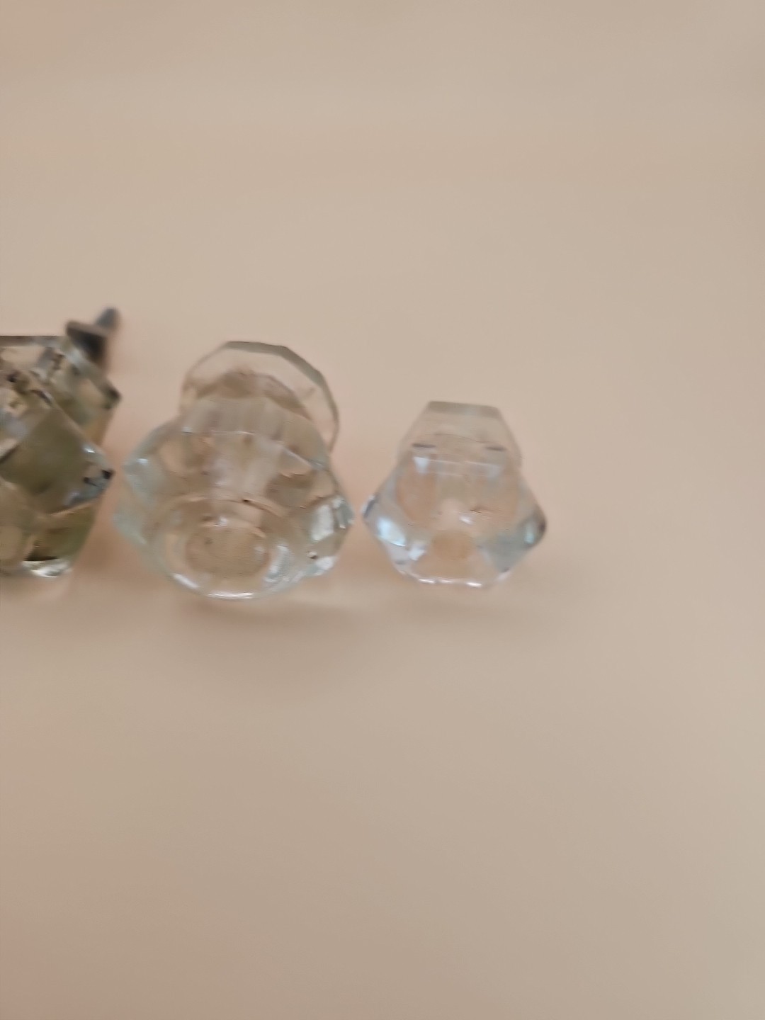 Vintage Six Side Hexagon Clear Glass Drawe Knob Cabinet Furniture Knobs Lot of 5