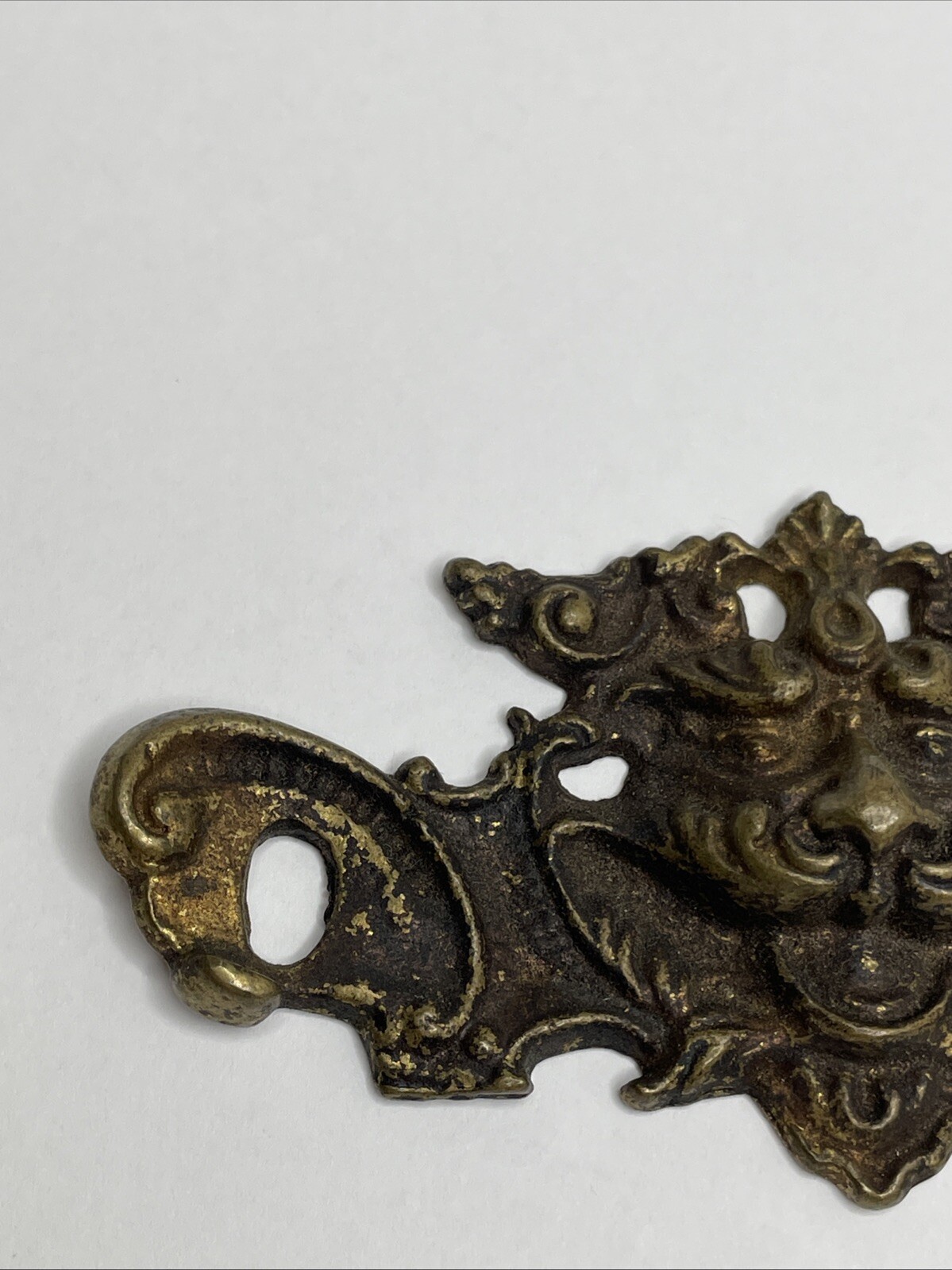 Antique Old Man Wind Winter Heavy Brass Drawer Pull Back Plate