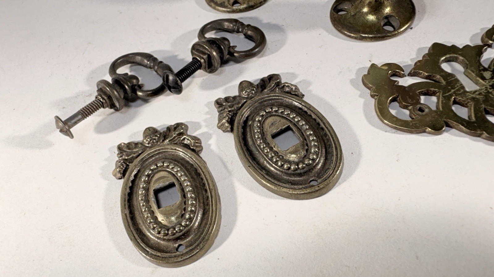 Lot Antique Furniture Pulls Escutcheons Floor Stops Hardware T