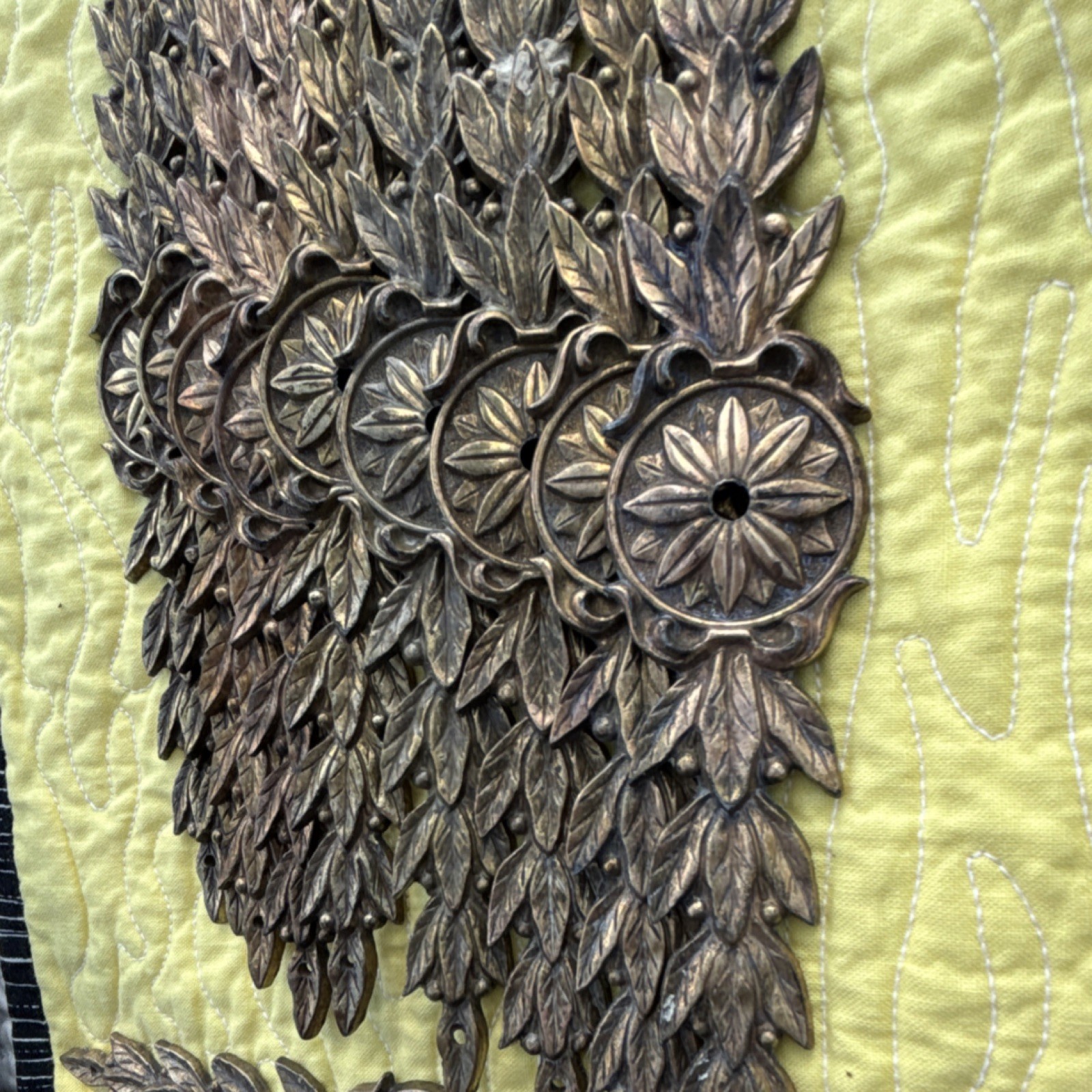 Antique KBC N8564 Brass Bronze Leaf Backplate Drawer Pulls Set 10 count