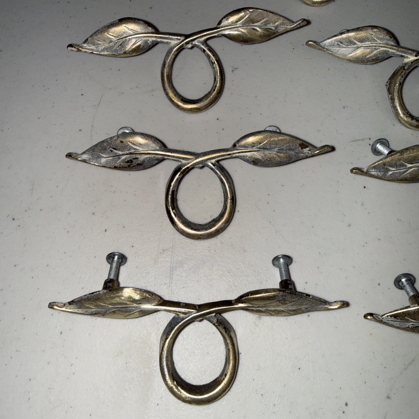 Set of 7 KBC Keeler Brass Leaf Vine Cabinet Drawer Pulls 3-1/8” CTC Vintage