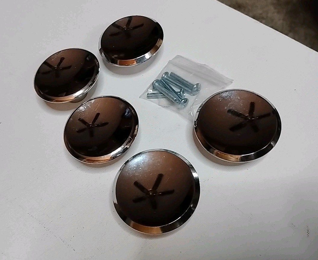 Vintage Lot of 5 Chrome Round Drawer Pulls Concave Knobs Cabinet Handles 2″
