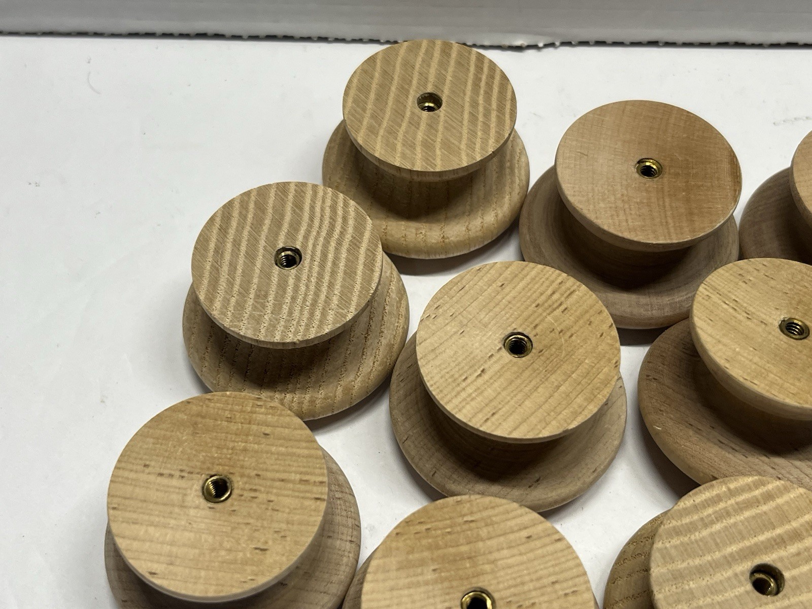 Vintage Lot (12) NOS Round Natural/Unfinished Fixed Wood Drawer/Cabinet Knobs
