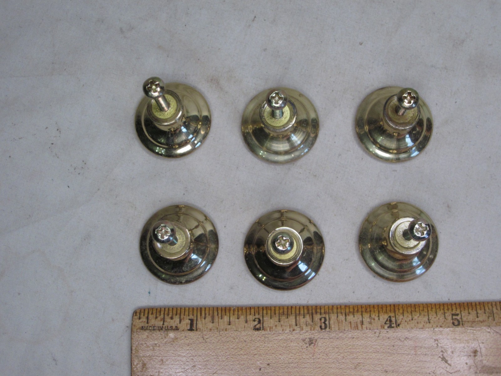 6 vintage solid brass round pull knobs knob handles handle cabinet drawer pulls