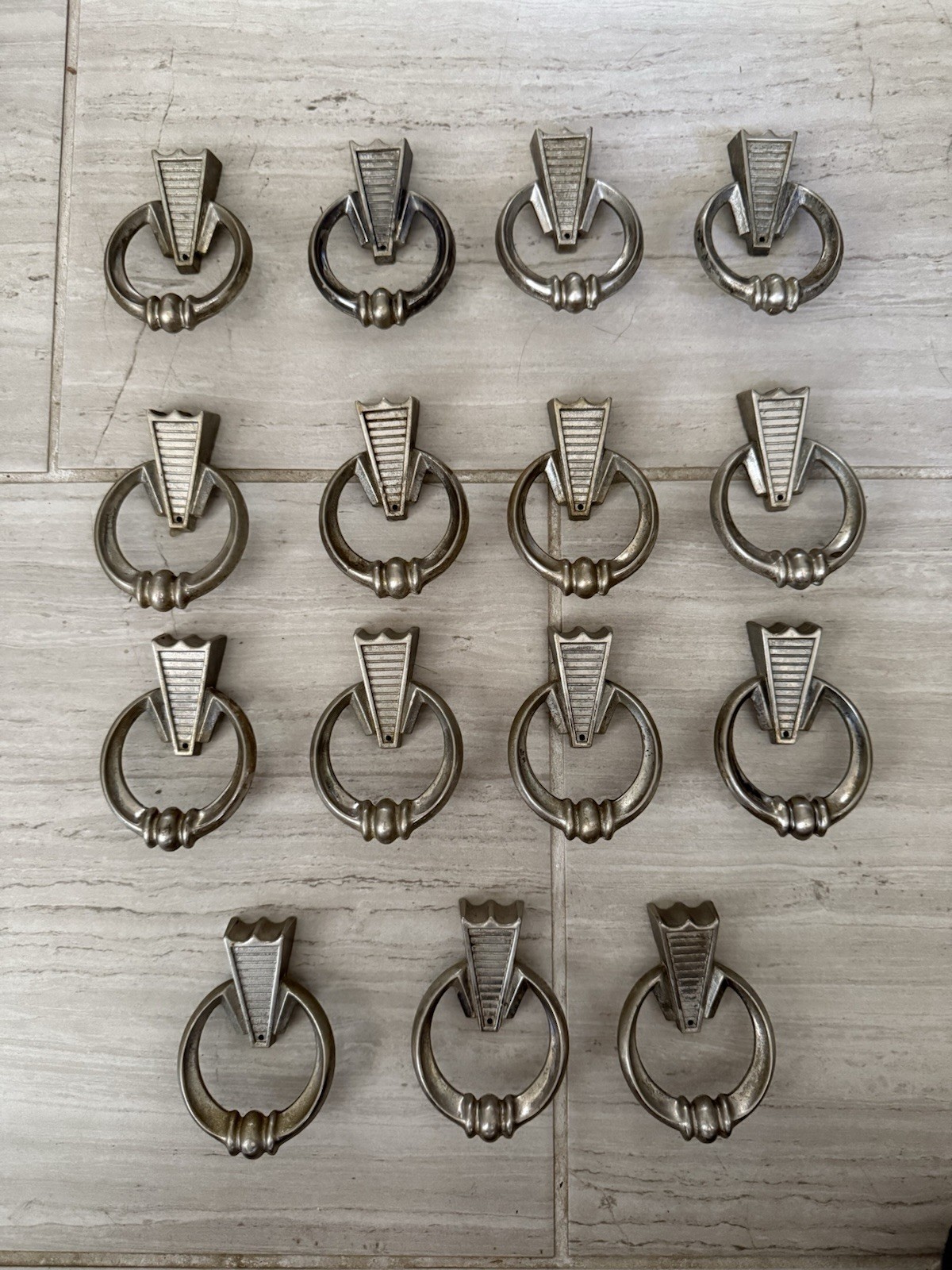 Set of 15 Vintage 1967 Keeler (or Amerock) Ring Bail Drawer Pulls D207,257