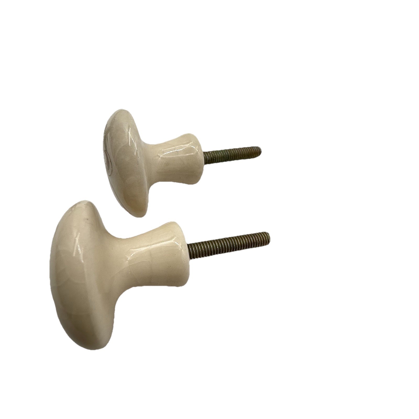Set Of 4 Beige Ceramic And Silver Metal Drawer Pulls