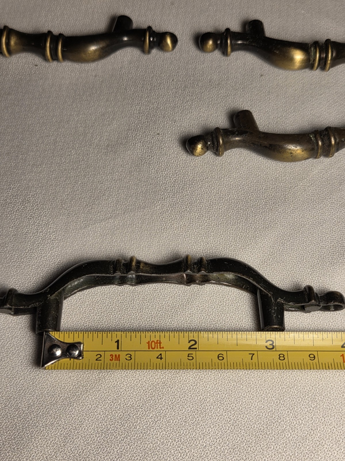 10 Colonial Drawer Pulls Handles Dark Brass 3″ Centers Vtg MCM