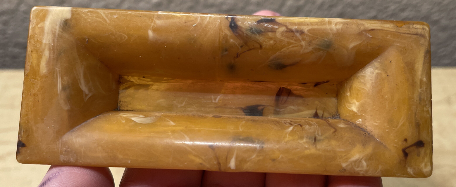 Vintage Celluloid Amber Marbled Drawer Handles Brown White Streaked Rectangular