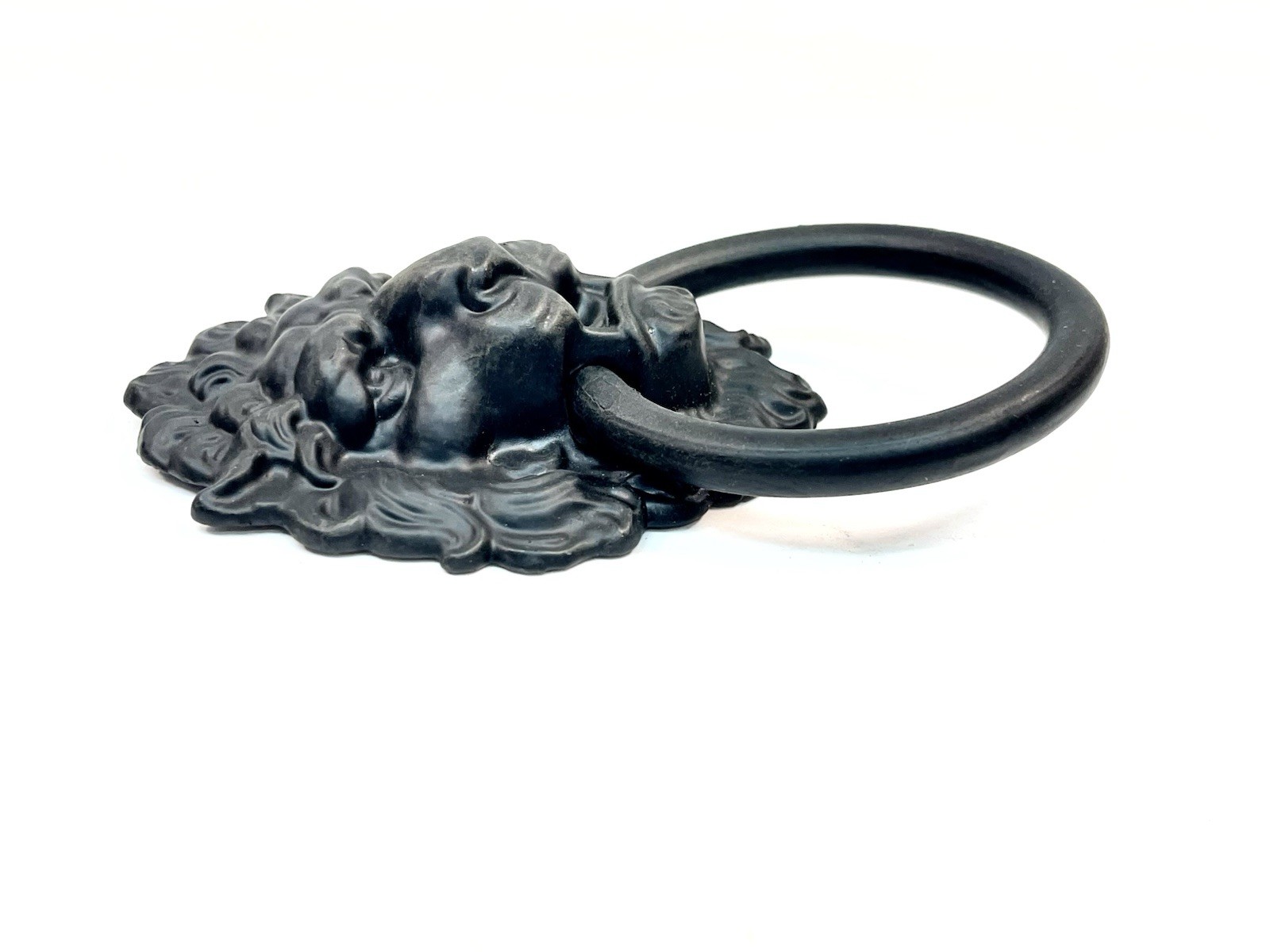 NOS Large 4.5″ Black Finish Lion Head Drop Ring Drawer Pull KBC Brass Co