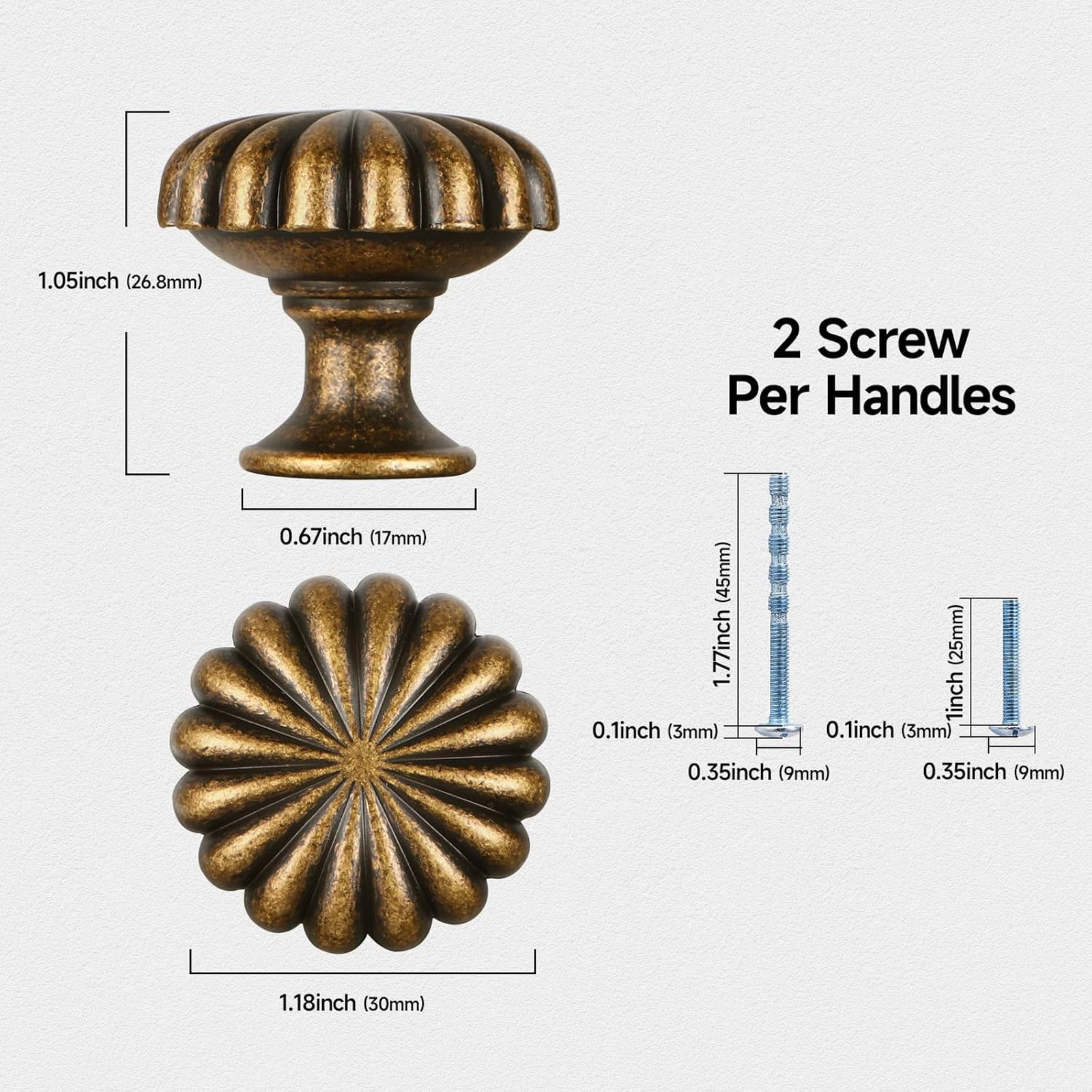 Antique Brass Cabinet Knobs Zinc Alloy Handles for Kitchen Dresser Drawer