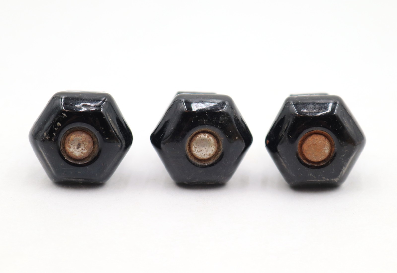 Vintage 1 in. Hexagon Black Glass Cabinet Knob