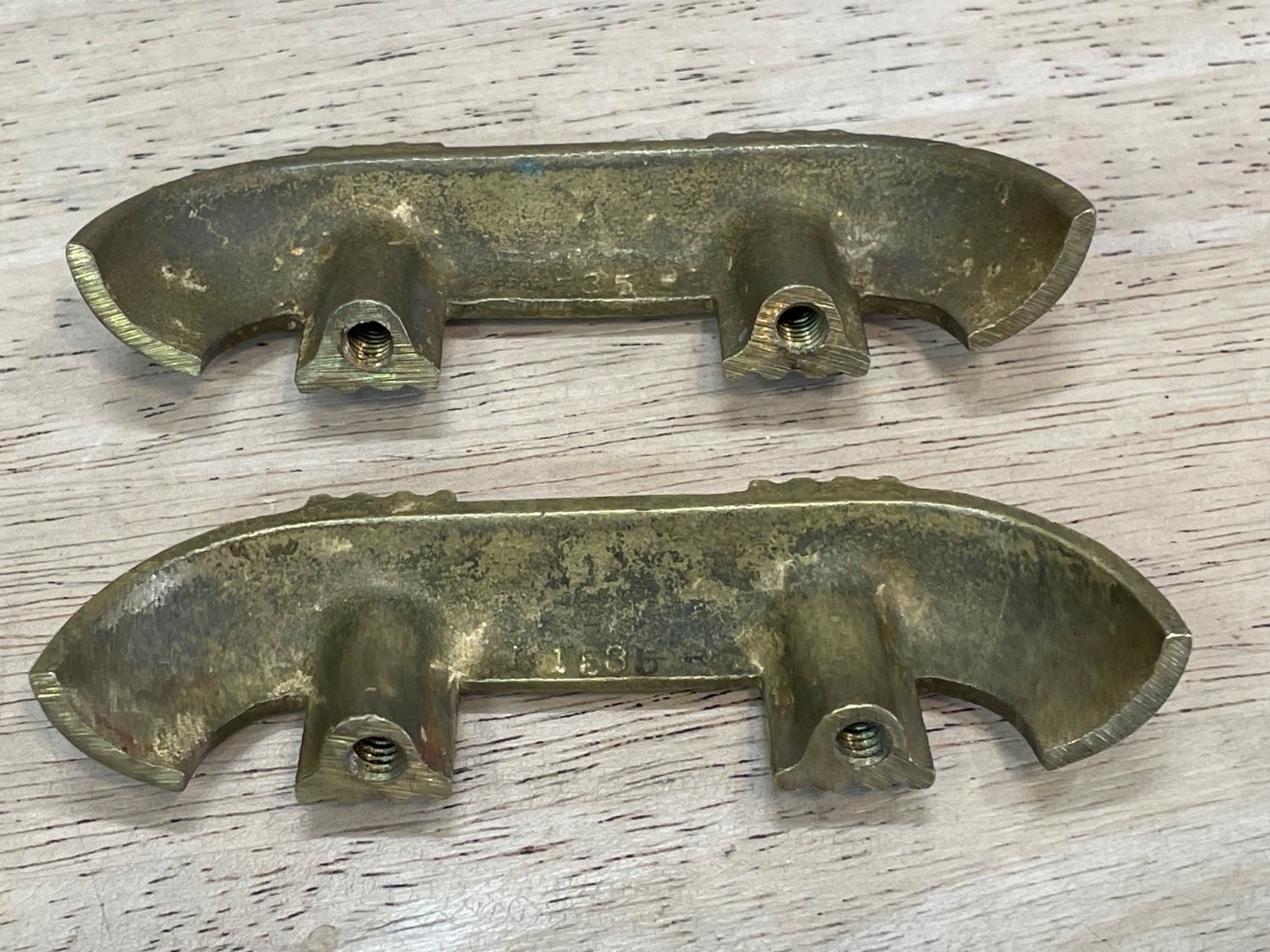 Vintage Art Deco Brass Drawer Pulls Set of 2 Ribbed Streamline 3 Inch 1535
