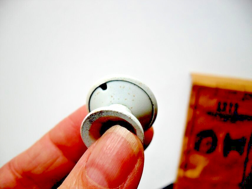 One Vintage Nos White Enamel Metal Drawer/Cabinet Knob Black Concentric Circles