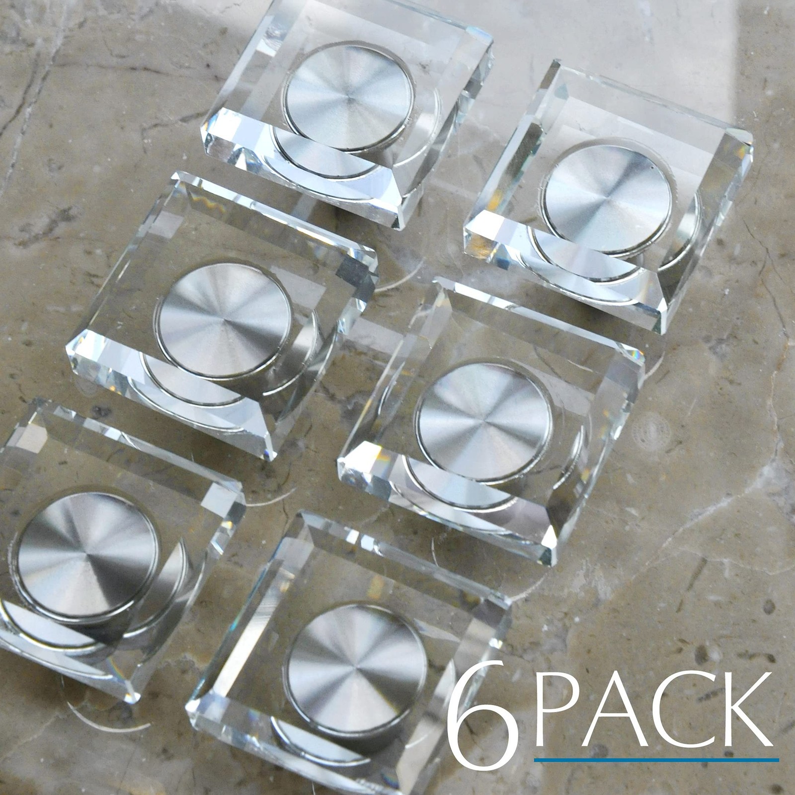 6 Pack Glass Crystal Knobs Brushed Nickel Drawer Pull Cabinet Handle for Dres…