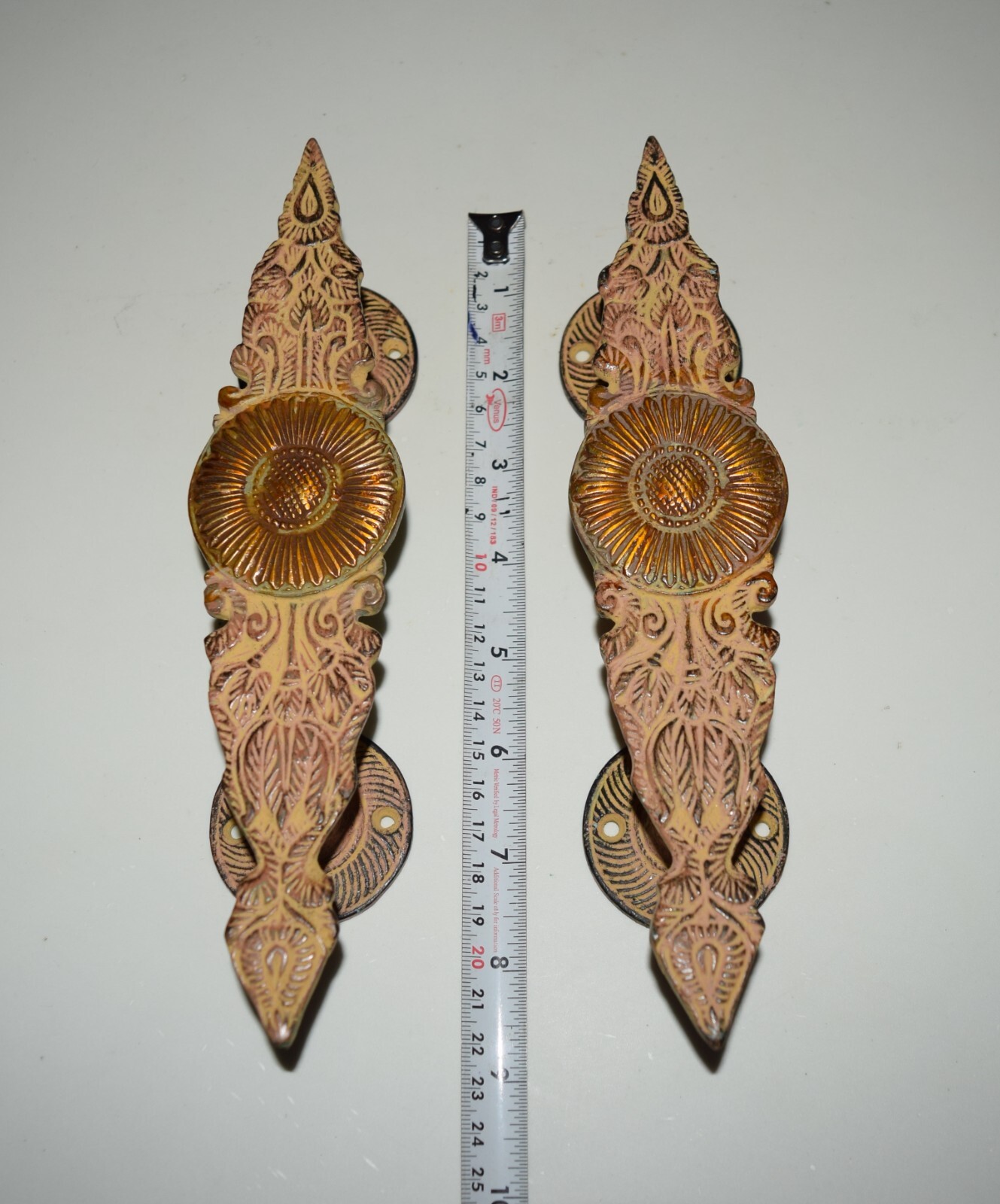 Sunflower Design Door Pull Ornate Hand Carving Floral Handle Handmade Grip HK466