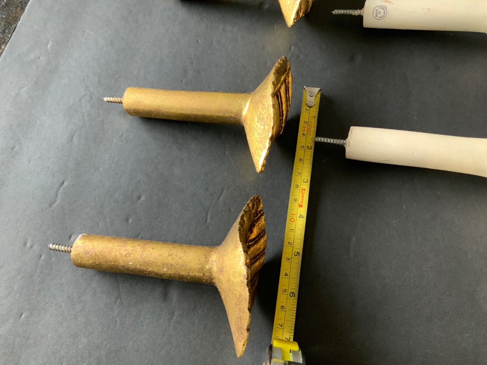Set of Antique Painted Bin Dresser Drawer Pulls lot of 6 (4 gold 2 white)