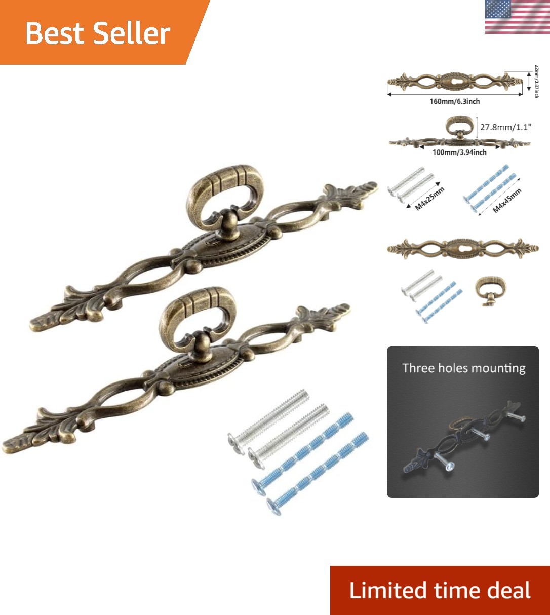 2PCS 6.3”/160mm Antique Cabinet Drawer Pulls, Vintage Style Bronze Cabinet Ha…