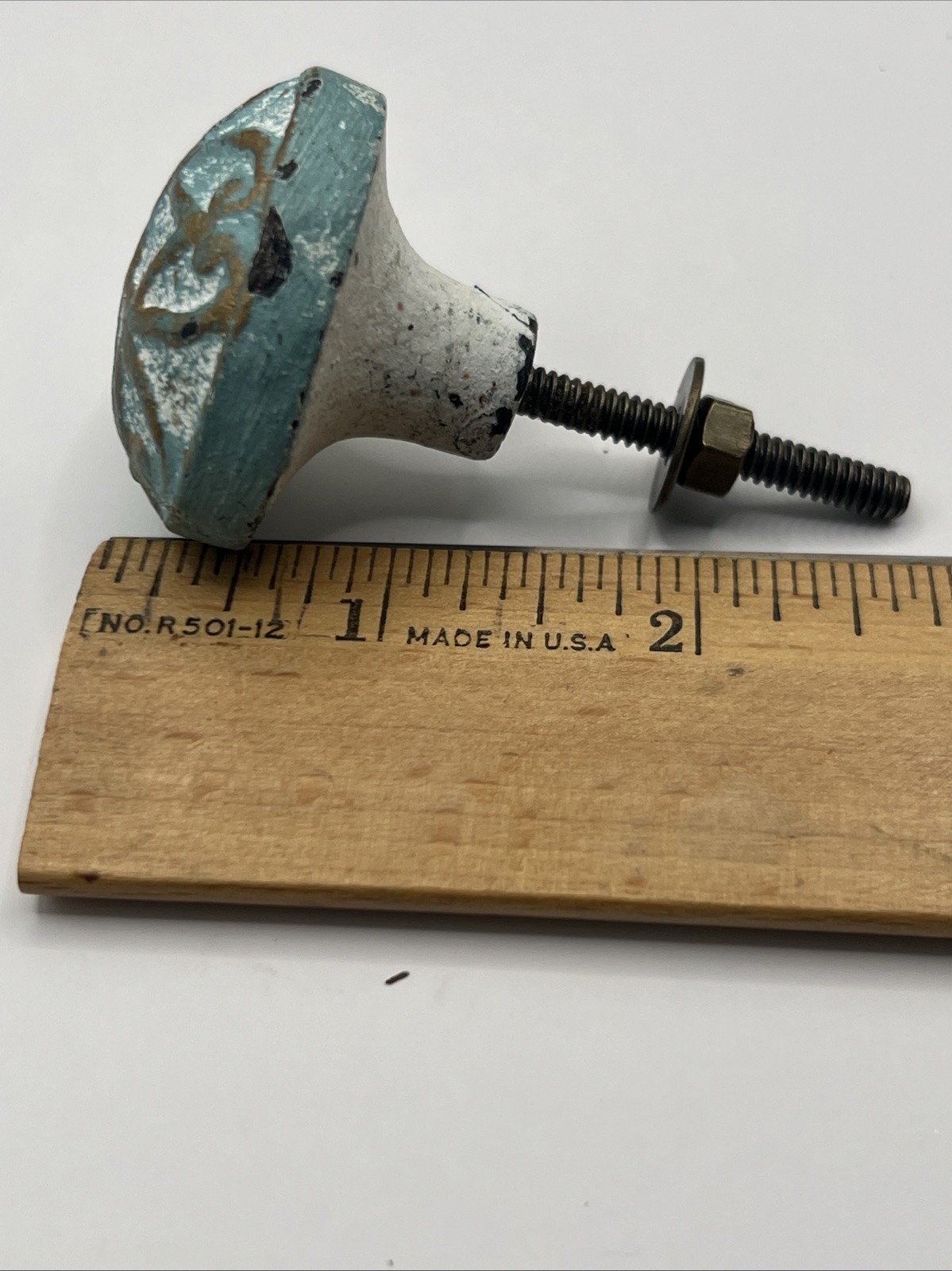 9 Vtg Drawer Pulls Knobs Shabby Distressed Turquoise White Brass Tone Hardware