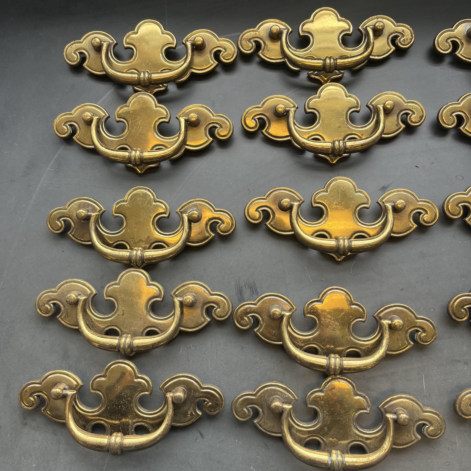 Set of 25 Vintage Brass Chippendale Batwing Drawer Pulls Bail Handles Salvaged