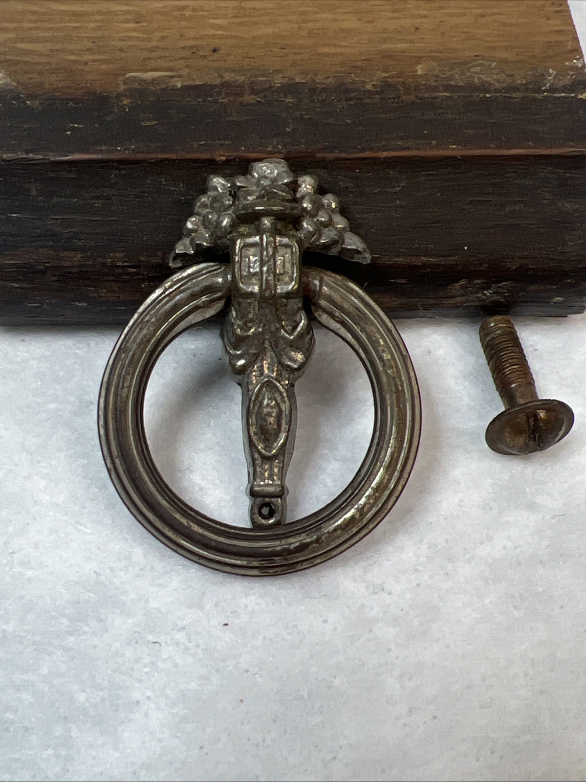 Antique Ornate Victorian Ring Drawer Pulls Nickel Steel Grapes
