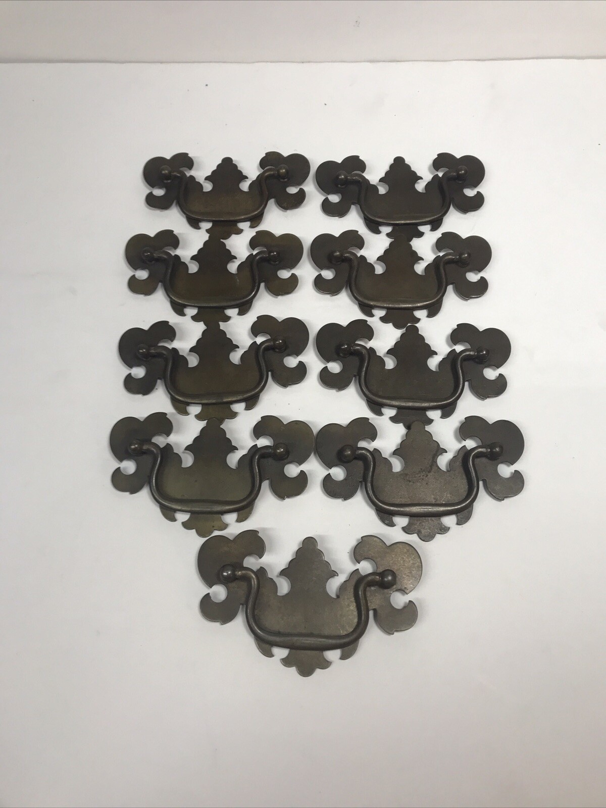 Vintage Drop Handle Drawer Pulls Chipenndale Batwing Brass Plated Steel 3” OC