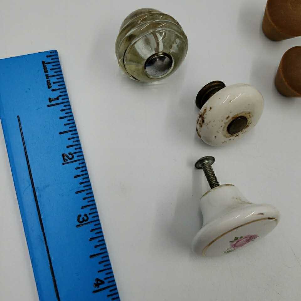Vintage Lot of 28 Crystal Glass Wood Drawer Cabinet Pulls Knobs Handles Salvage