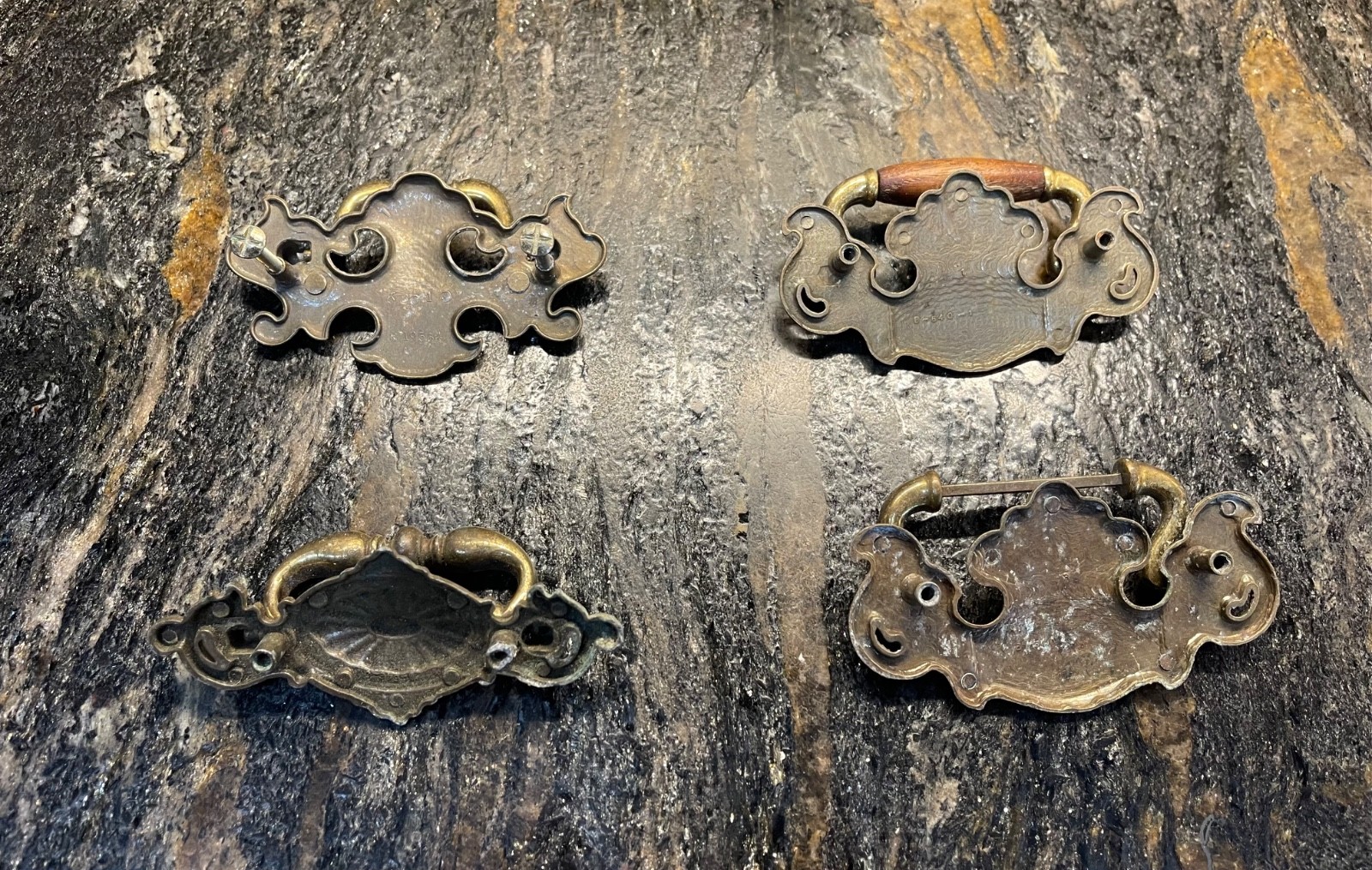 Antique Brass Furniture Pulls Misc Lot of 4 Batwing Chippendale Japanese