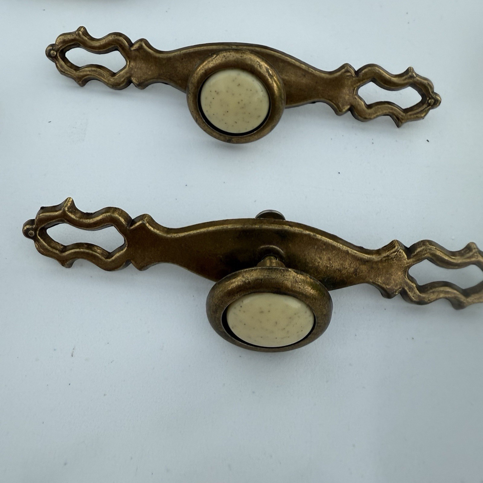 Vintage Brass Hardware Drawer Pulls With Beige Ceramic Center Bead Cabinet Mixed