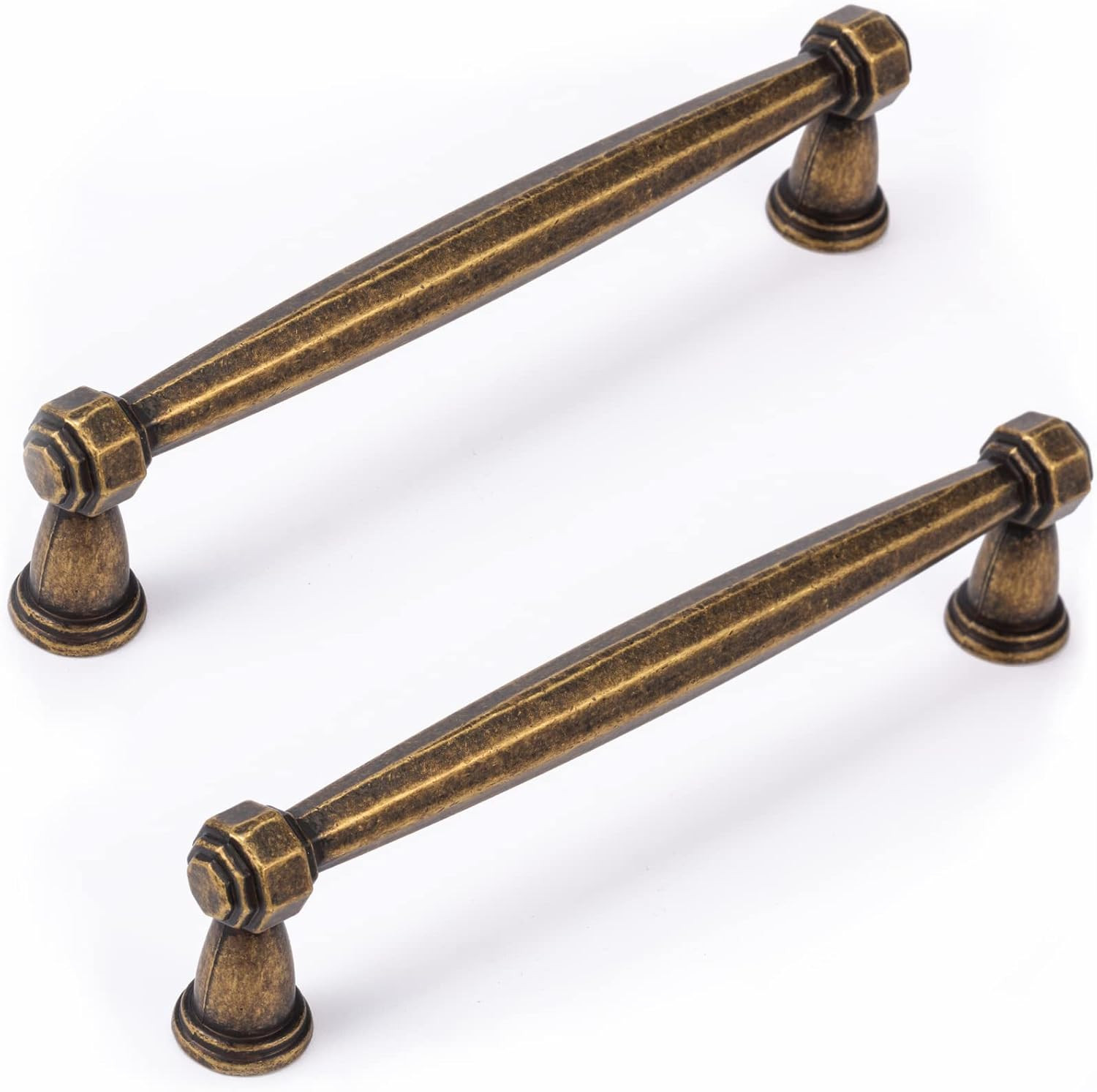 5Inch Antique Drawer Pulls, 6 Pack Antique Brass Cabinet Hardware, Solid Vintage