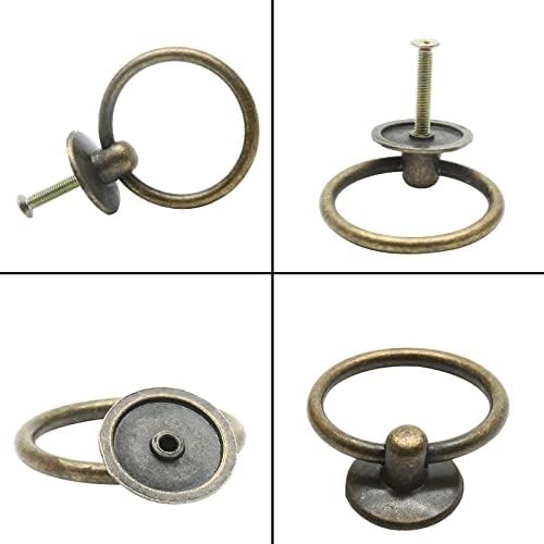 5Pcs 1″ x 2″ Bronze Ring Drawer Pulls | Vintage Cabinet Ring Handles, Drop Knobs
