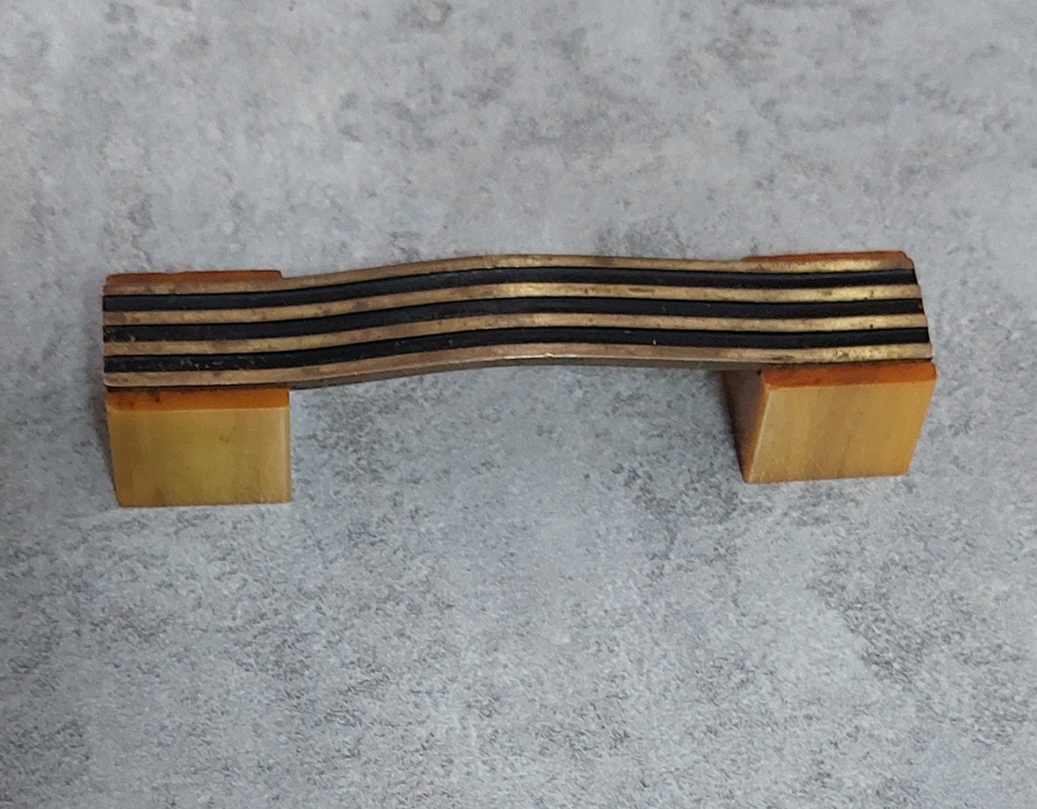Art Deco Drawer Pull 3″ Bore Brass Butterscotch Bakelite With Screws