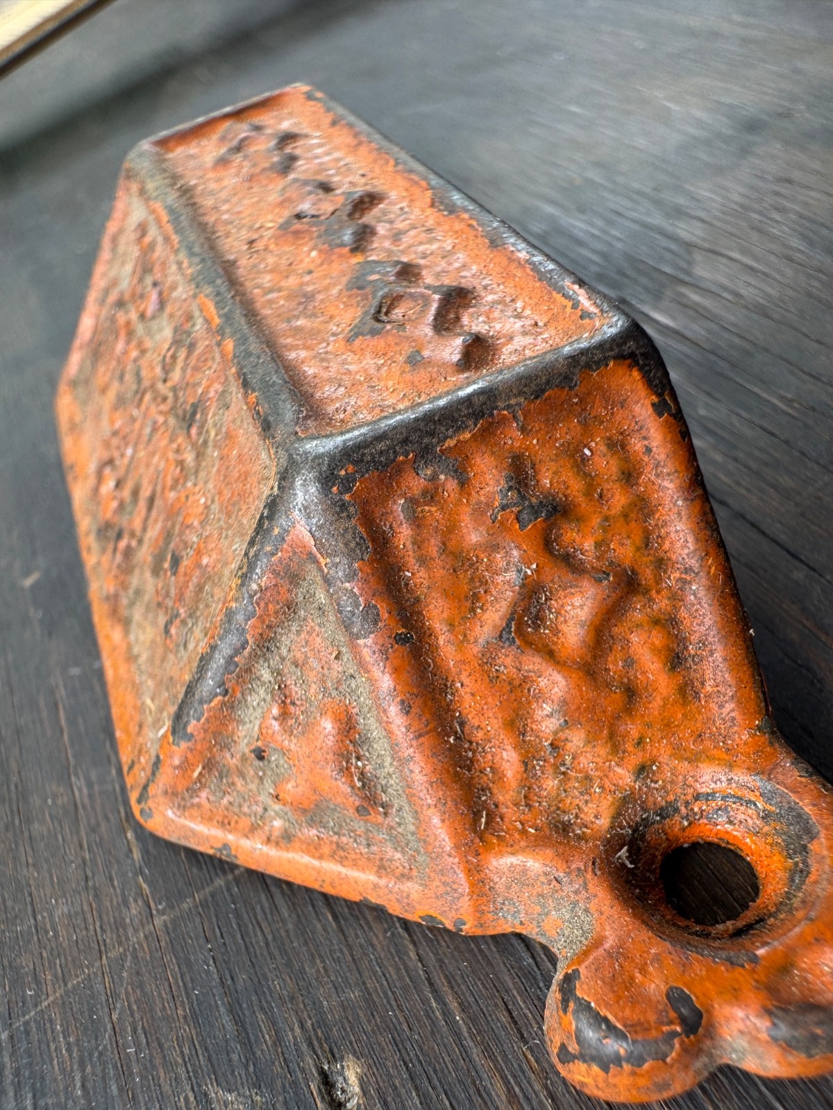 Beautiful Orange Antique cast Iron type tray HANDLE pull THE HAMILTON MFG. CO.
