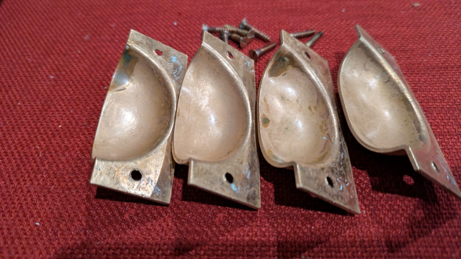 Set of 4 Vintage Rectangular Brass Bin Cup Drawer Pulls 3″ CTC Front Mount