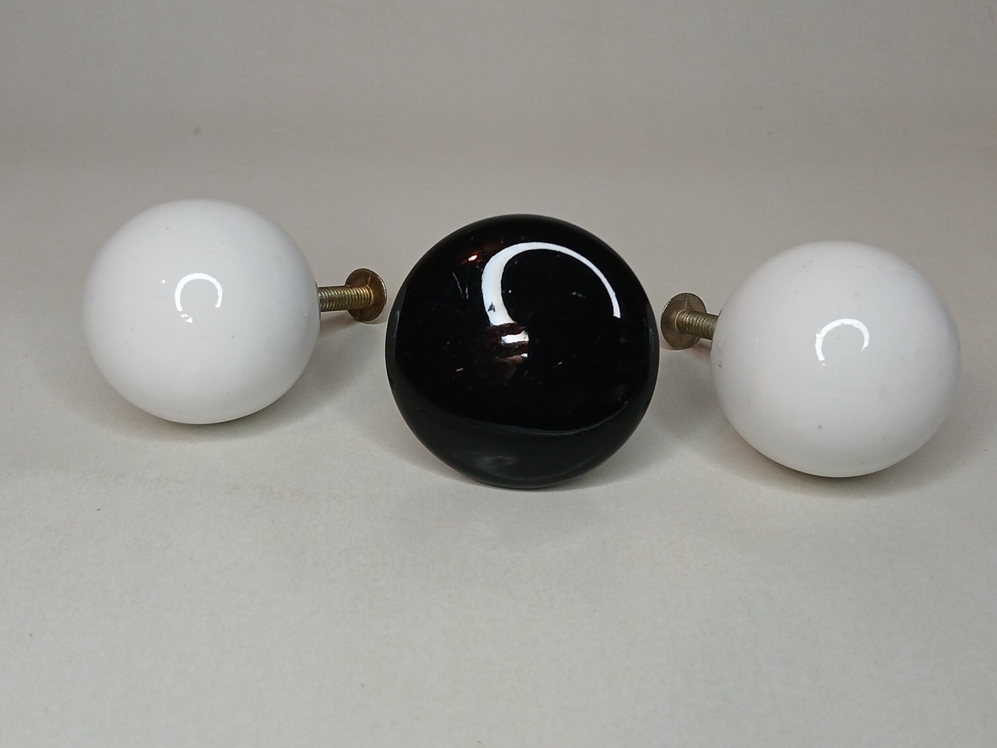 Vintage Round White & Black Porcelain Cabinet Drawer Pulls Lot Of 3 Knobs