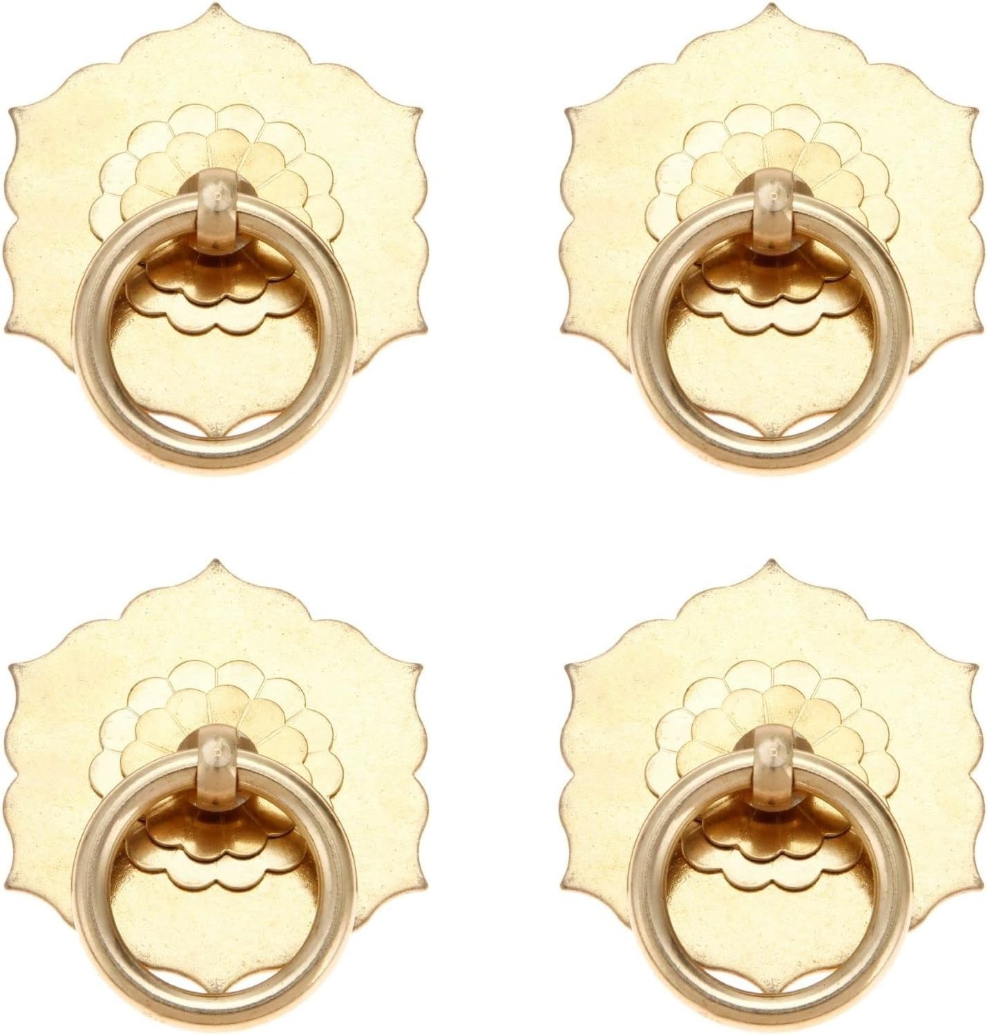4PCS Antique Brass Ring Pulls,Vintage Hexagon Flower Ring 4 Pack