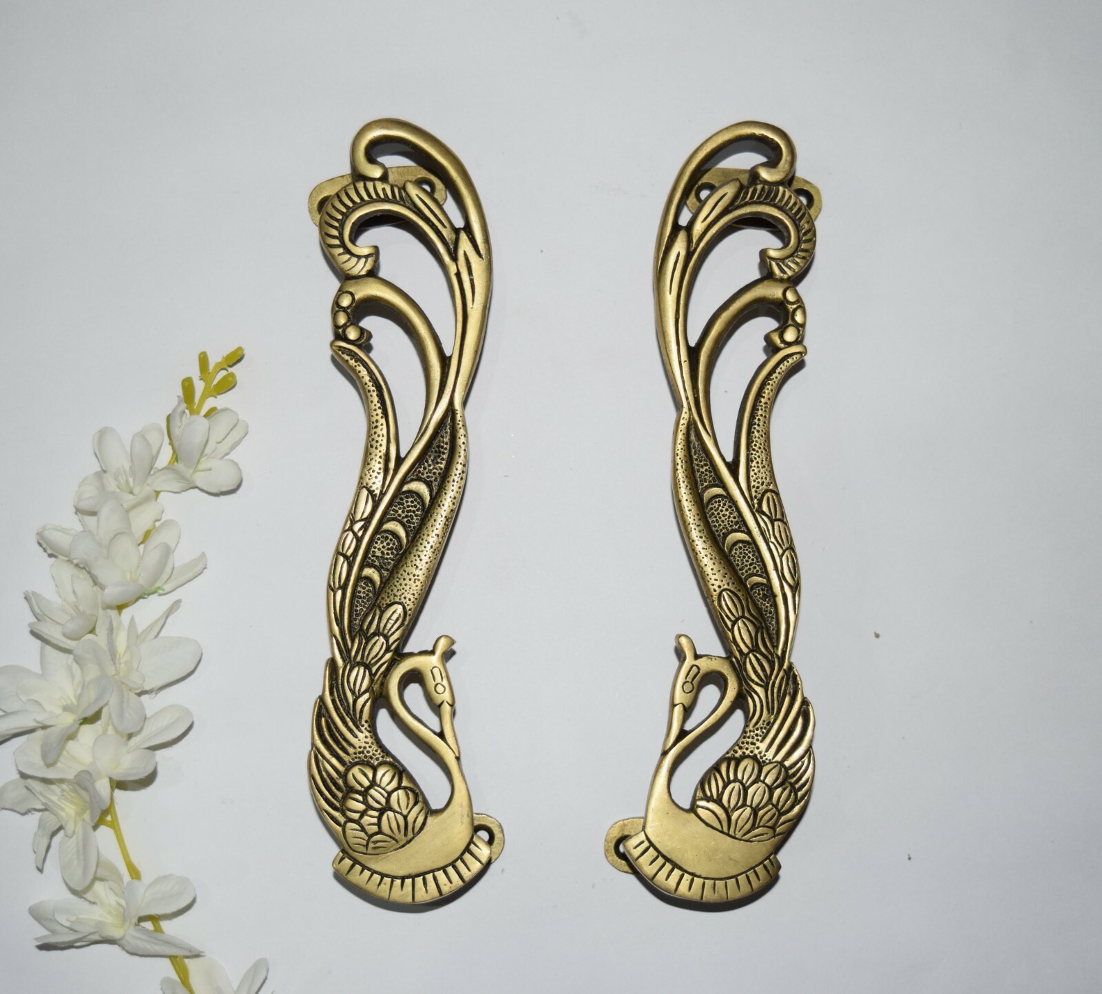 11” Inches Brass Bird Door Pull Set Peacock Design Exquisite Gate Handle GTX
