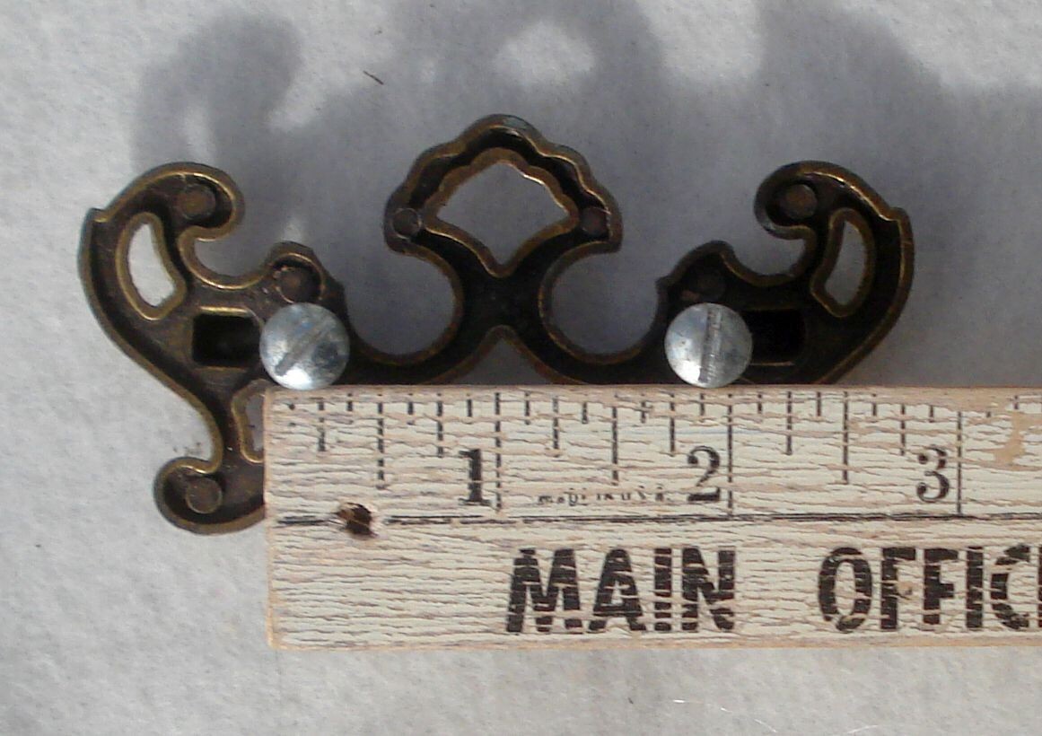 Brass Pierced Chippendale Drop Ball Drawer Pulls w/ Screws Canada Vtg Lot of 2