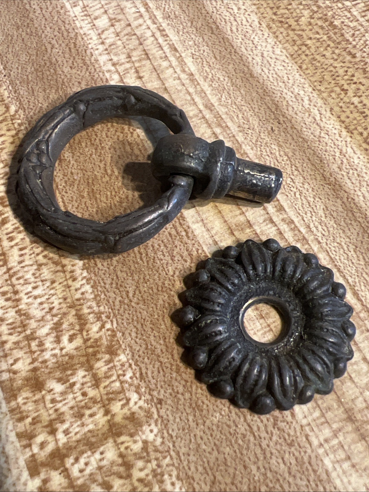 5 Vintage Antique Drop Pull Drawer Dresser Hardware Brass Ring 2” With Screws