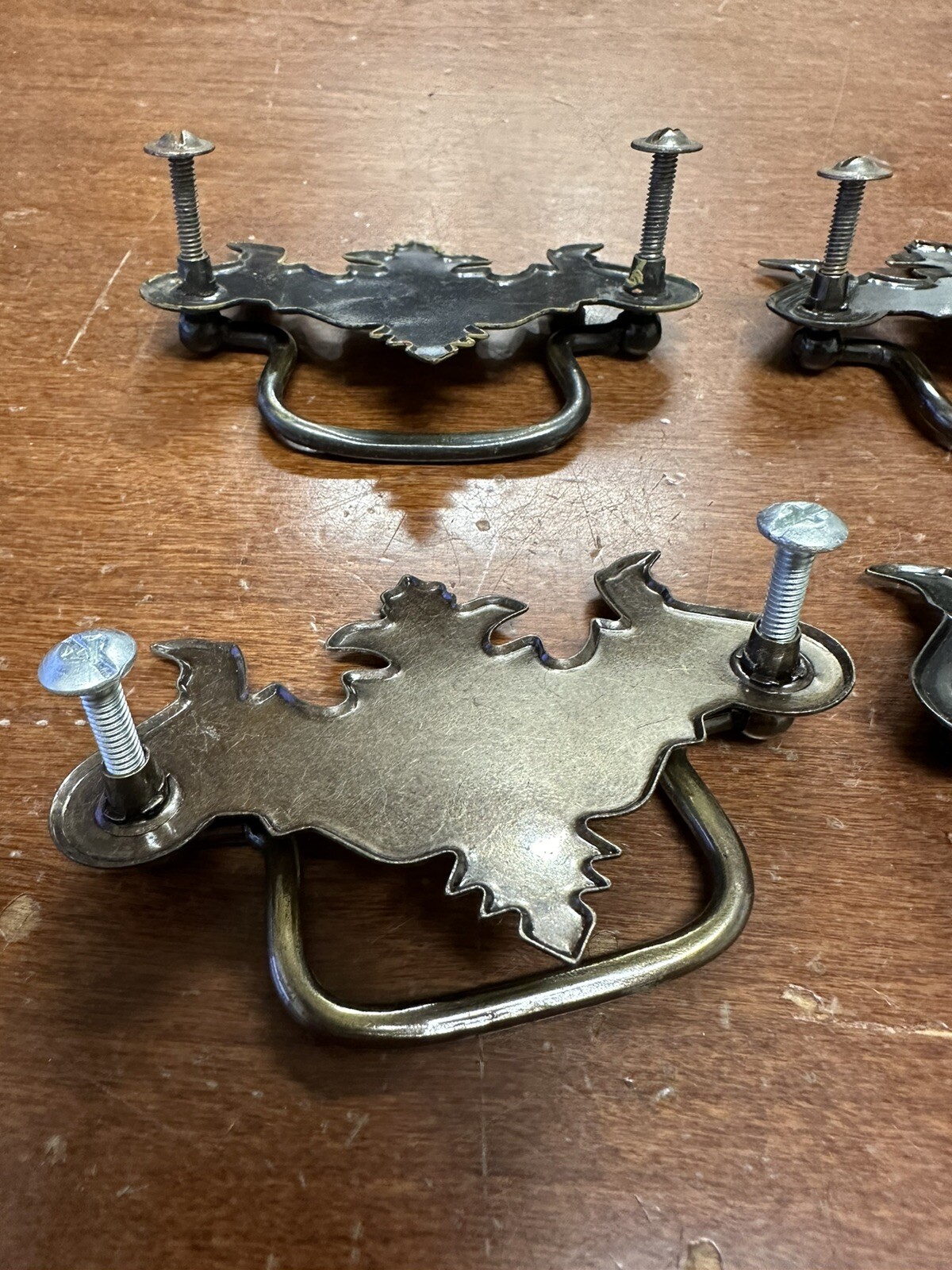Vtg Chippendale Batwing Brass Toned Pressed Steel Cabinet Pulls 3″ Center Set 5
