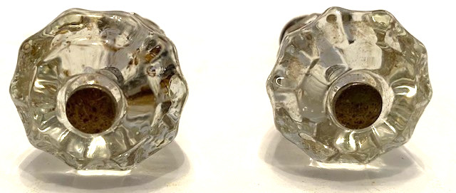Set of 2 Antique Clear Glass 1″ Dresser/Cabinet Pulls/Knobs w/Screws