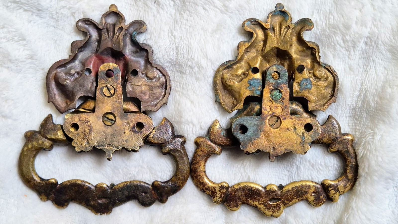 Antique French Rococo Bronze Drawer Pulls Ornate Furniture Handles Pair