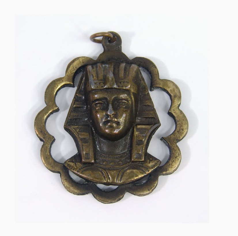 Rare Antique 1920s Egyptian Revival Brass Drop Drawer Pull, Pharaoh Art Deco Vtg